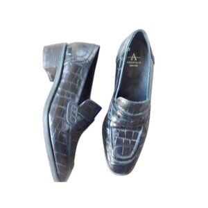 Aquatalia Size 6 Black Heeled Designer Leather Loafers Shoes Italy